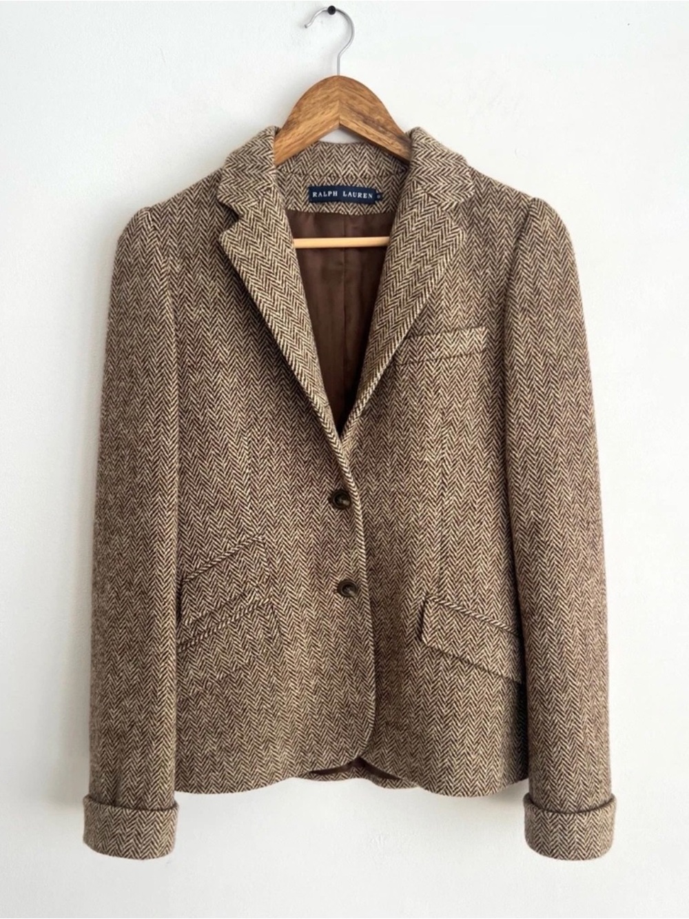 Ralph Lauren Tan/Brown Herringbone Wool/Cashmere Blazer 4 SEE NOTES